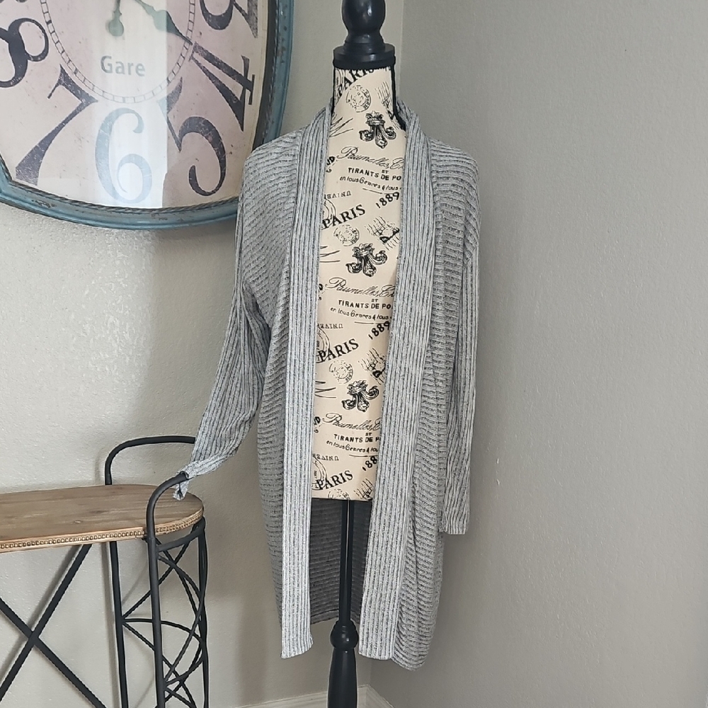 Banana Republic Gray Stripe Knit Open Front Cardigan - Picture 1 of 4